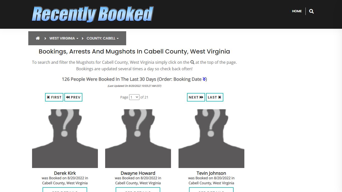 Bookings, Arrests and Mugshots in Cabell County, West Virginia